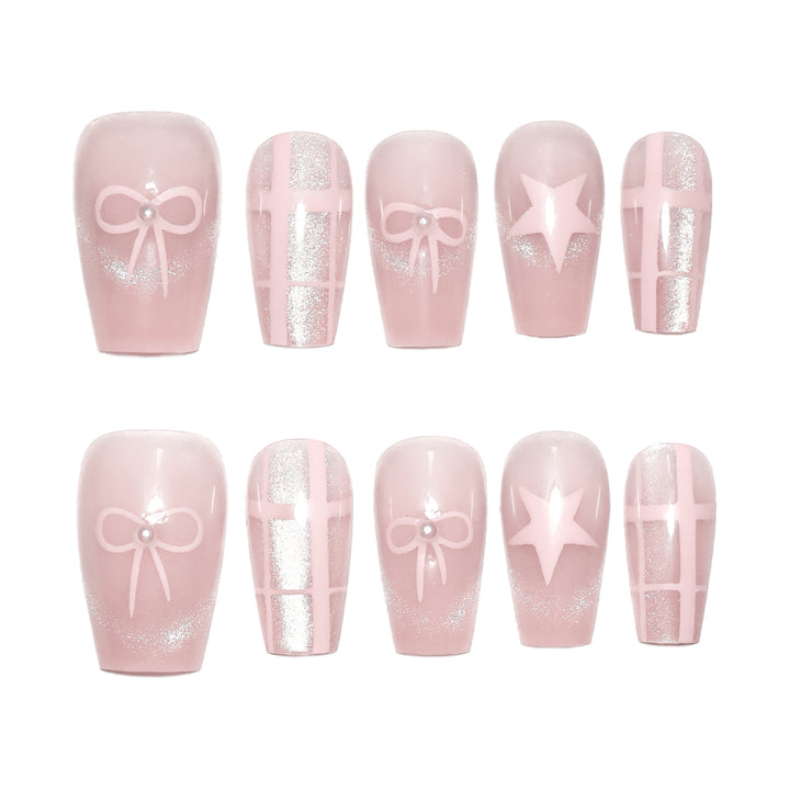 Artistic acrylic nails with elegant bow and star designs Bowlift