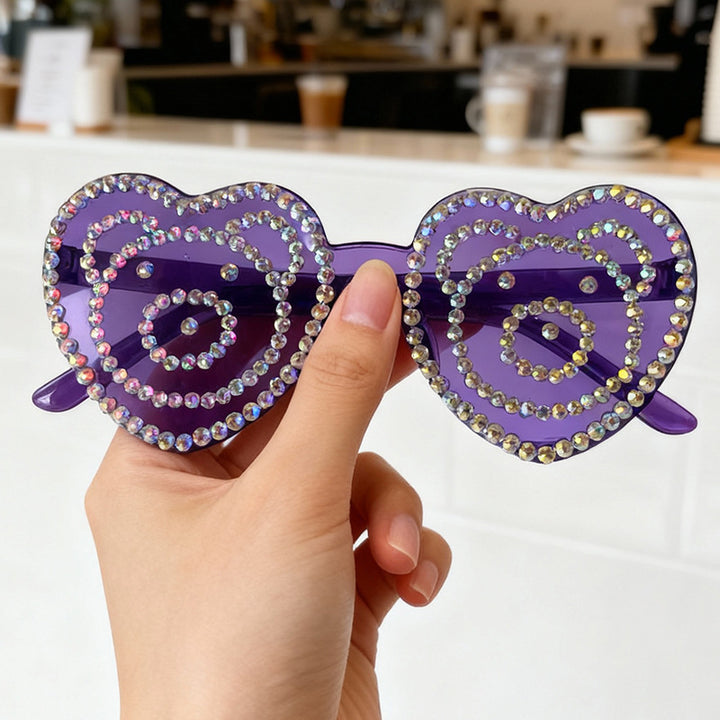 Heart-Shaped Rhinestone Sunglasses Bowlift