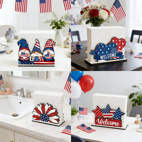 Unisex nan hand-painted deco set wooden gnomes trio with US flag design Bowlift