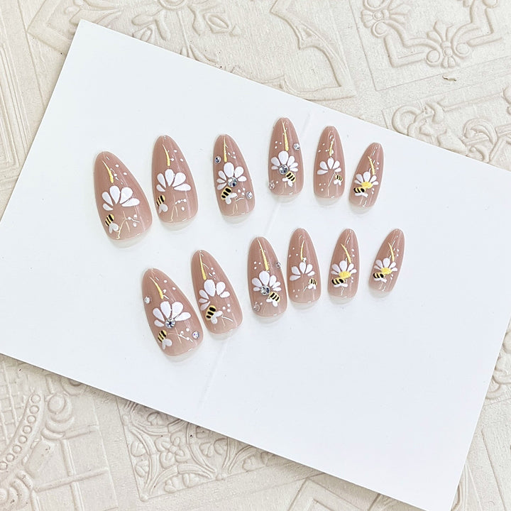 Artistic Floral Press-On Nail Tips Bowlift