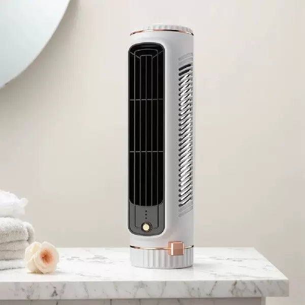 Unisex one-size compact rechargeable personal cooling stand fan with adjustable vertical louvers, multi-speed USB charging and decorative sticker set Bowlift