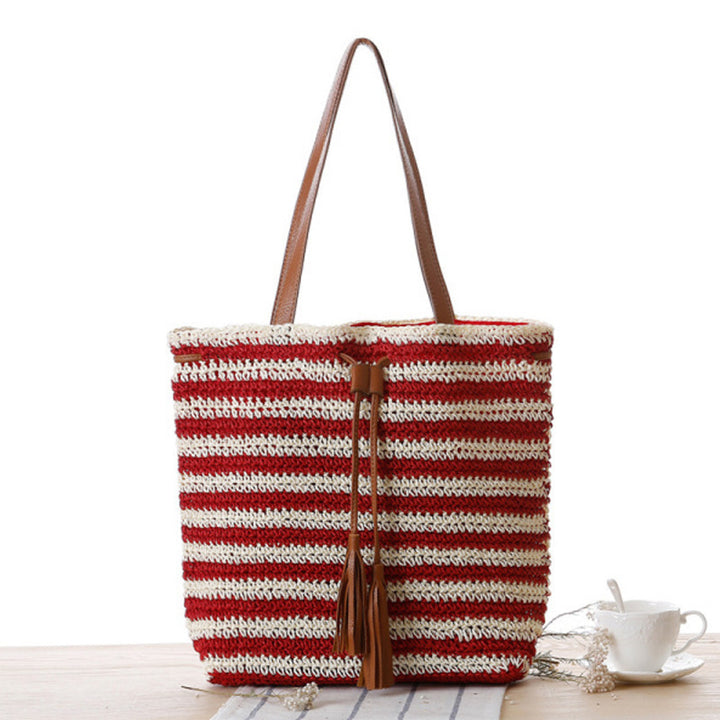 Stylish Bast Beach Bag with Leather Accents Bowlift