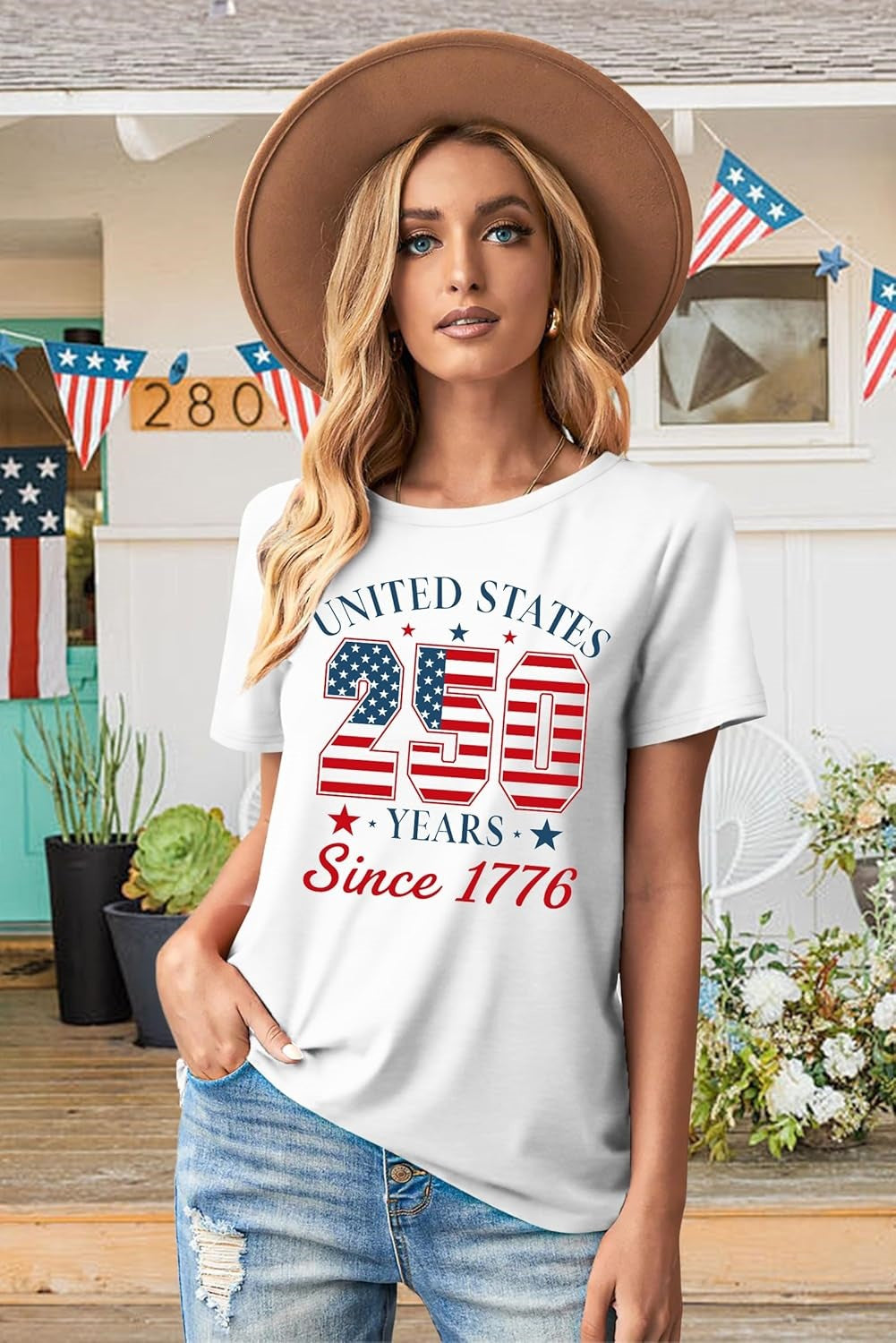 Unisex nan Patriotic semiquincentennial graphic cotton tee with distressed American flag and We the People print Bowlift