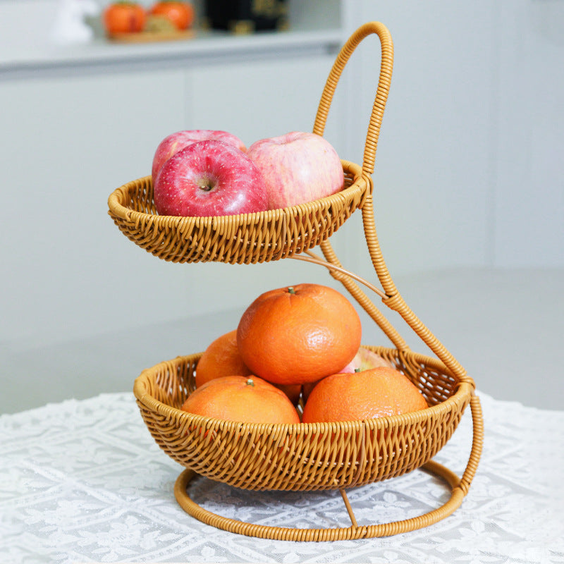 Rustic Two-Tiered Woven Fruit Stand Bowlift