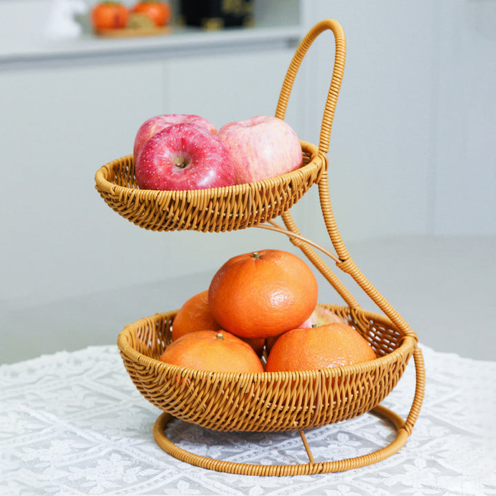 Rustic Two-Tiered Woven Fruit Stand Bowlift