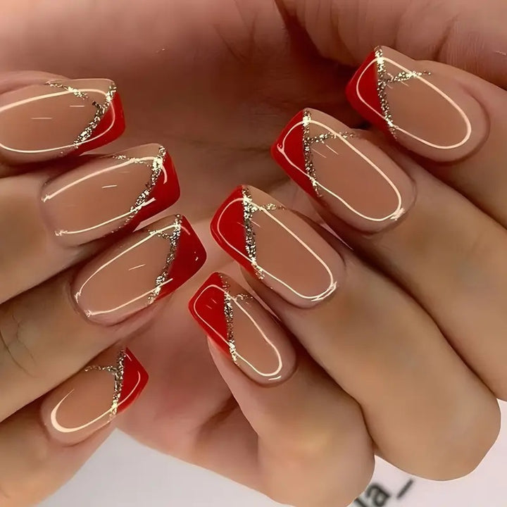 Elegant Artificial Nails with Glitter and Geometric Design Bowlift