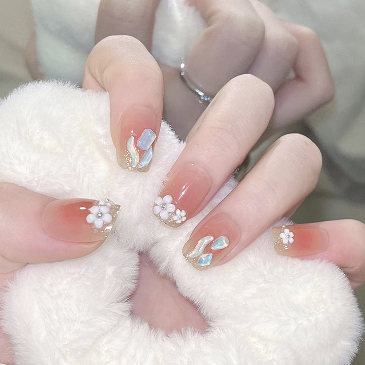 Artificial nail set with floral 3D decorations and elegant glitter Bowlift