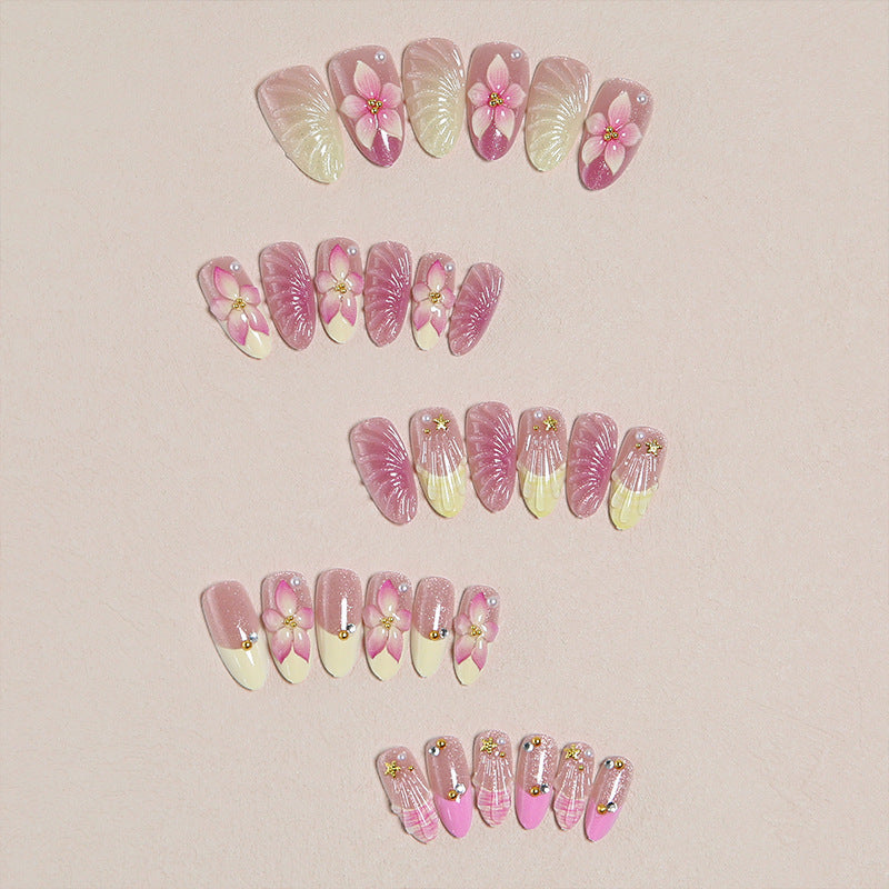 Artificial nail set with floral 3D decorations Bowlift
