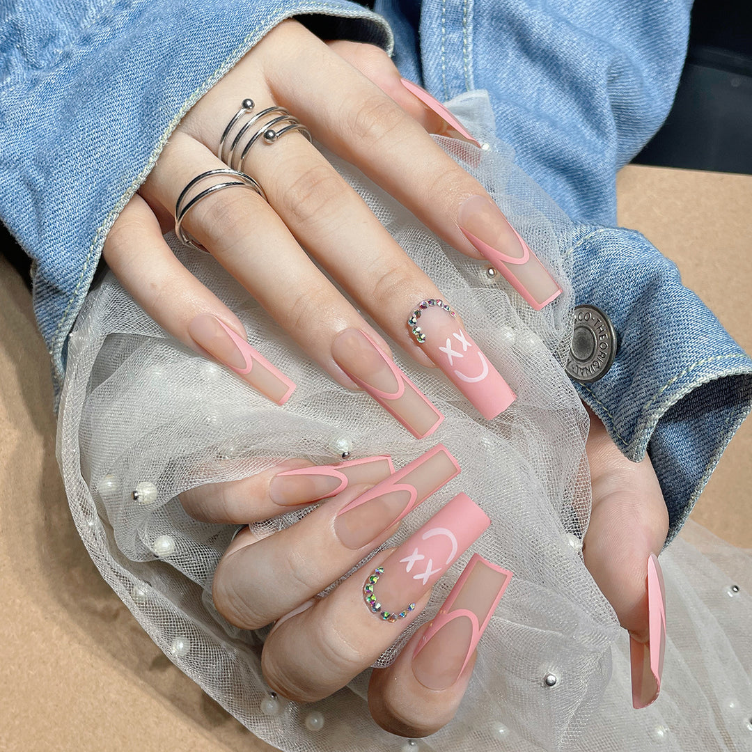 Long Square Press-On Nails with Elegant Design Bowlift