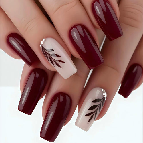 Elegant Leaf-Design Acrylic Nail Art Bowlift