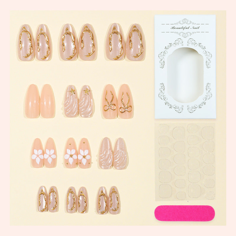 Artificial nail set with elegant floral detail embellishments Bowlift