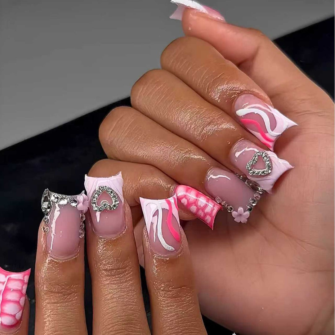 Artistic Heart-Embellished Nail Extensions Bowlift