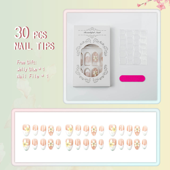 Acrylic nail set with elegant floral design Bowlift