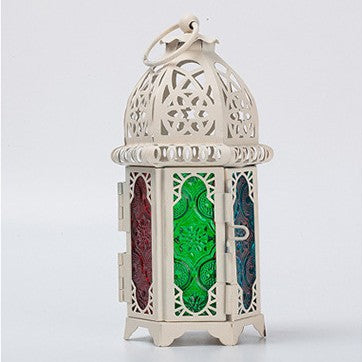 Moroccan-Style Metal and Glass Decorative Hanging Lantern with Intricate Filigree Bowlift