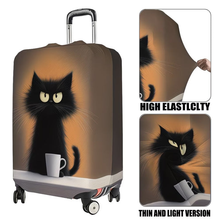 Unisex non-elastic suitcase cover with cartoon cat motif and cup design, durable travel suitcase protection Bowlift