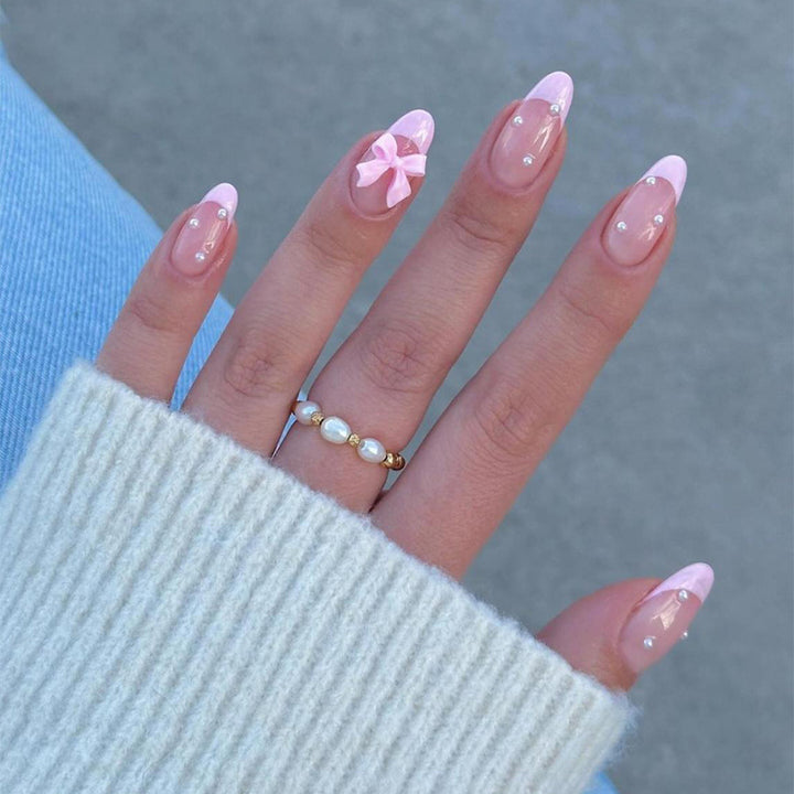 Premium False Nail Set with Elegant French Tip Design Bowlift