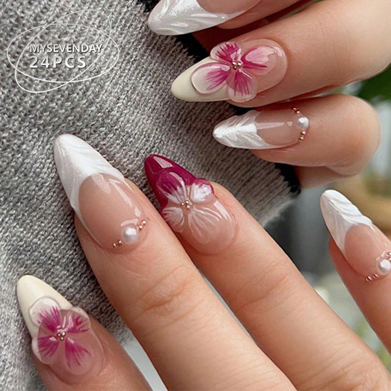 Floral Design Stiletto Press-On Nails Bowlift