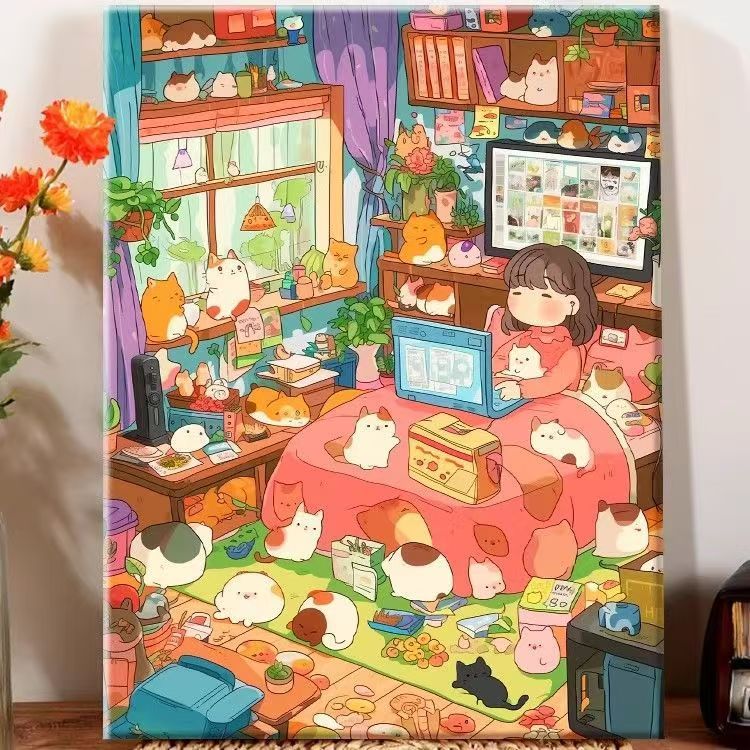 Playful Illustrated Bedroom Decor Canvas Art Bowlift
