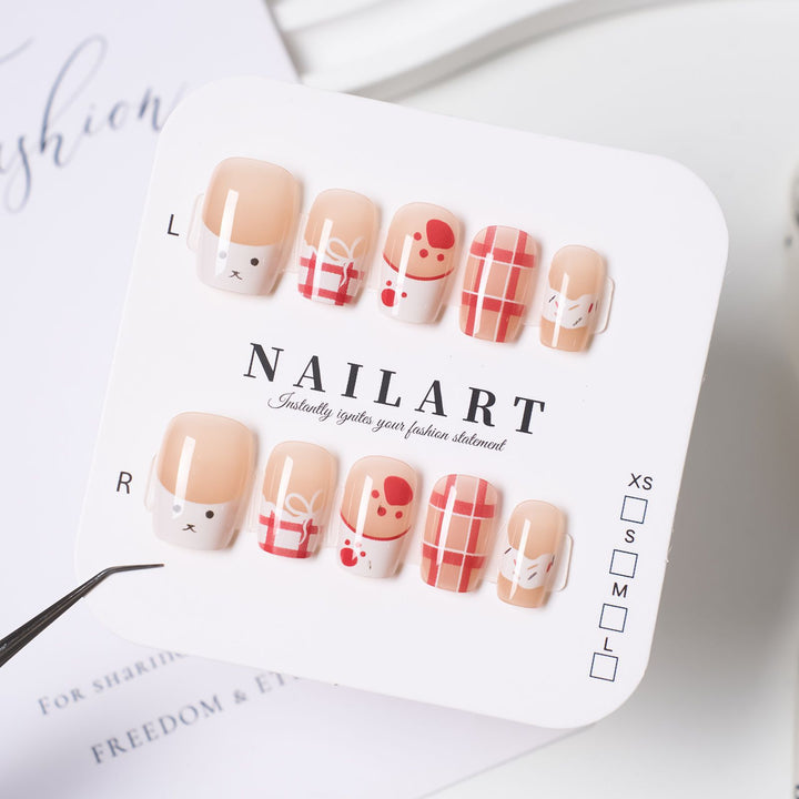 Artistic Press-On Nail Set with Cute Character Designs Bowlift