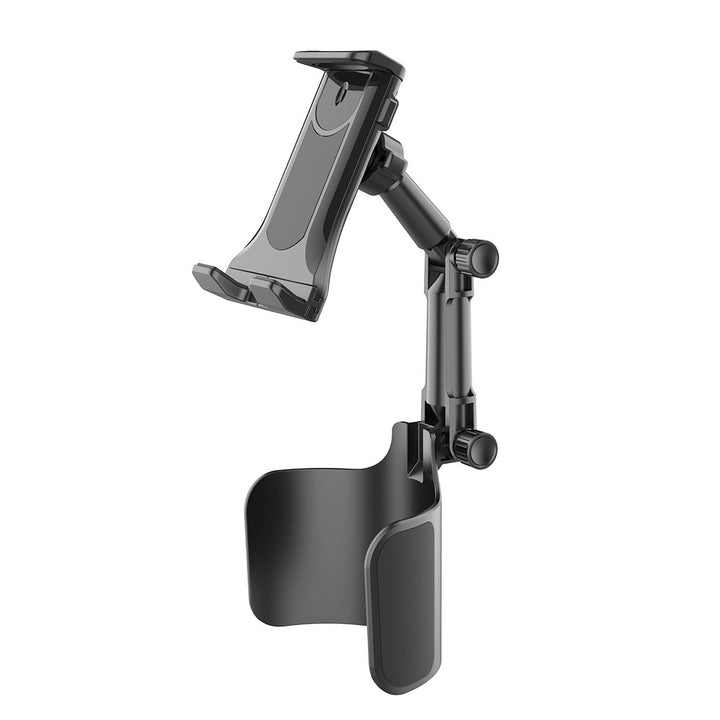 Adjustable car headrest tablet and smartphone holder with telescopic support arm and anti slip cradle Bowlift