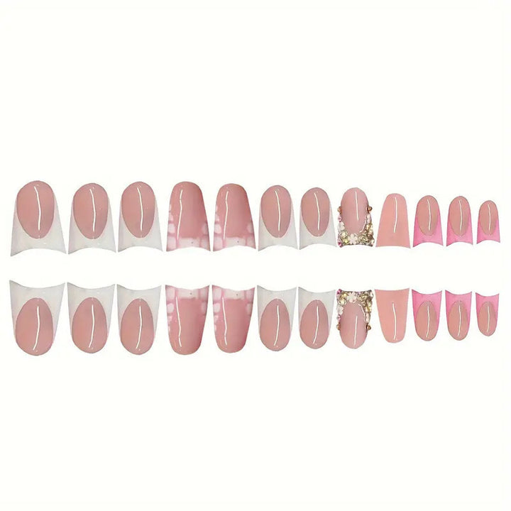 Elegant Press-On Nail Art Set with Gem Accents Bowlift