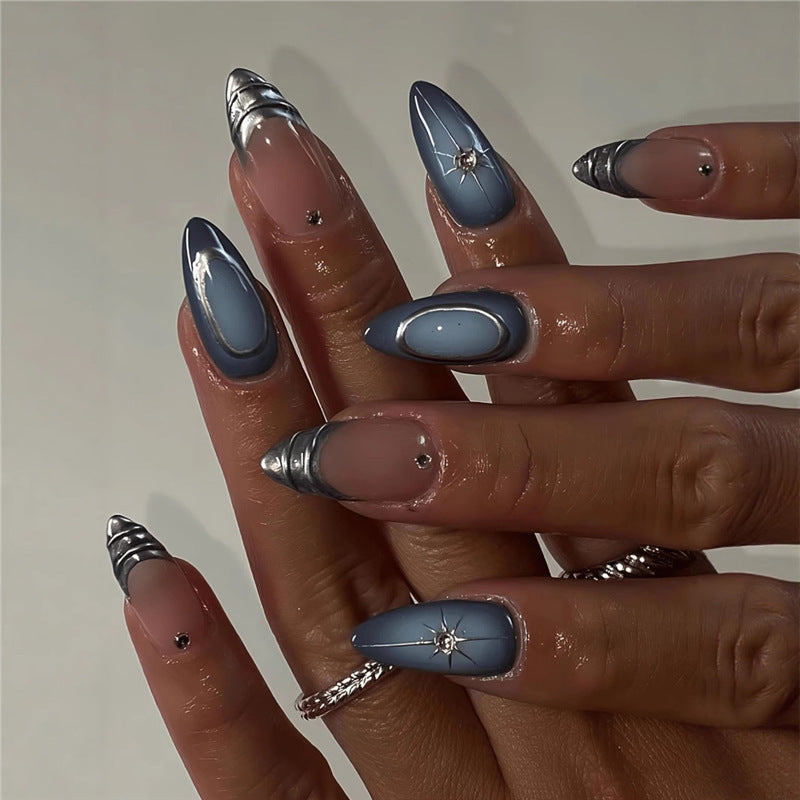 Decorative Stiletto Press-On Nail Art with Floral Accents Bowlift