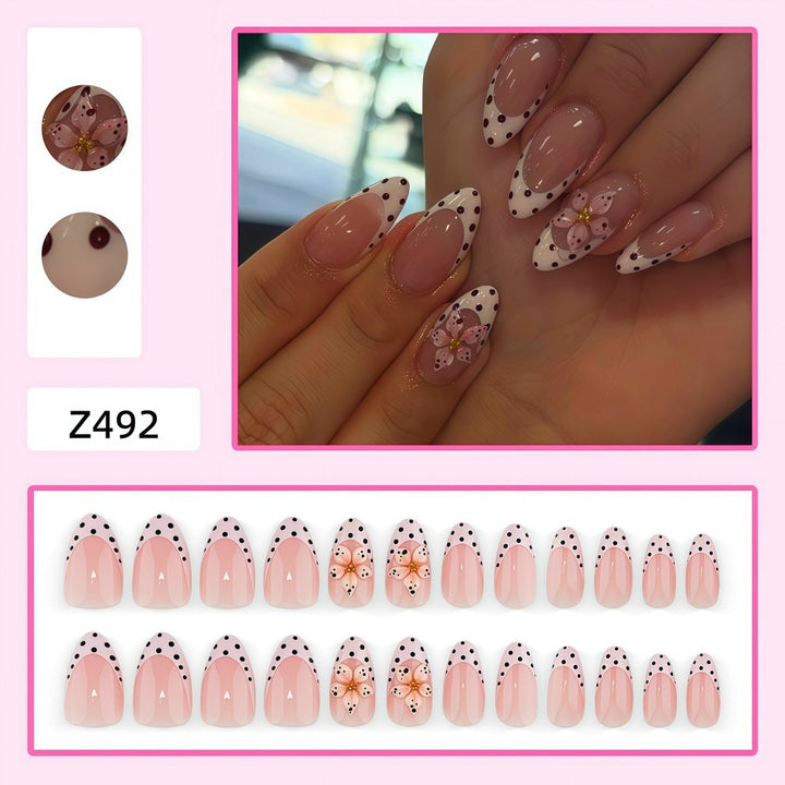 Art Nails in Elegant Flower and Dot Design Bowlift