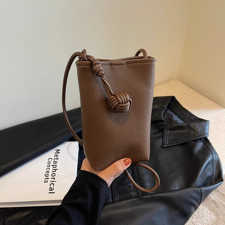 Pebbled Leather Mini Crossbody Phone Pouch with Knotted Strap Bowlift