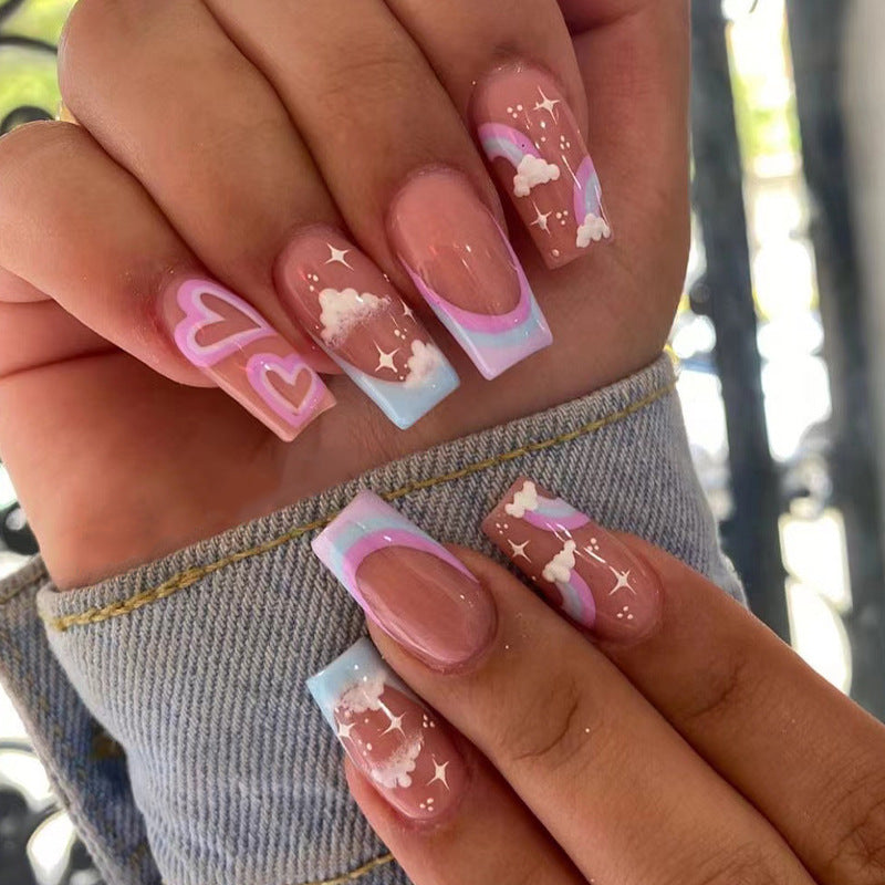 Creative Nail Art with Heart and Cloud Design Bowlift