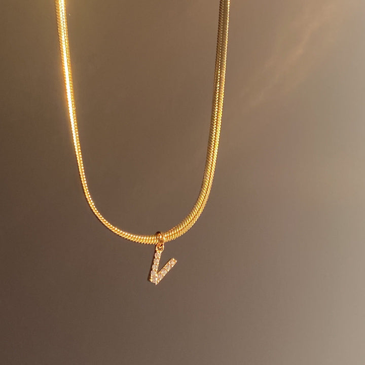 BowLift | Dainty Diamond Letter Initial Herringbone Necklace