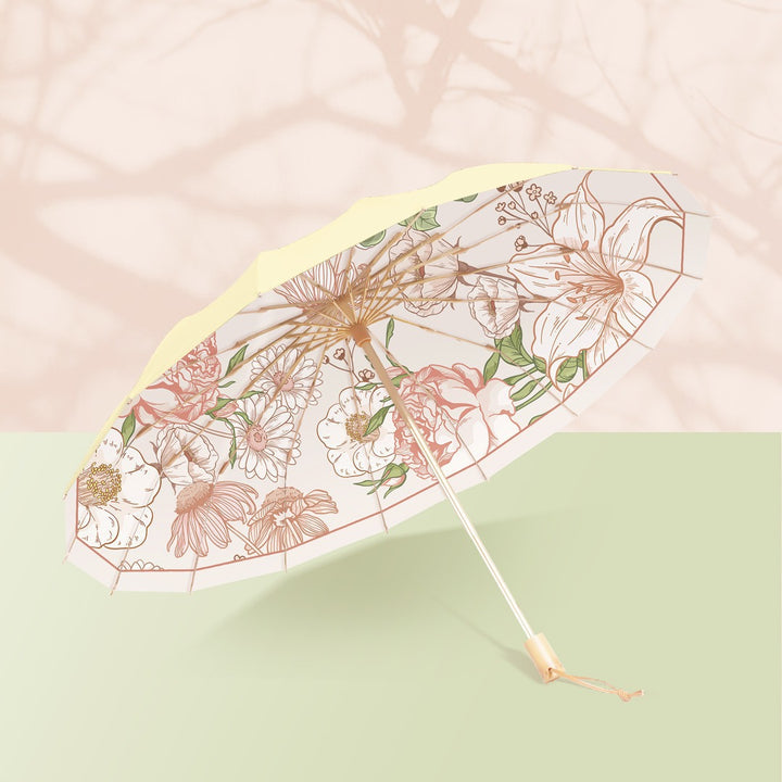 Ladies elegant folding umbrella with floral patterns Bowlift