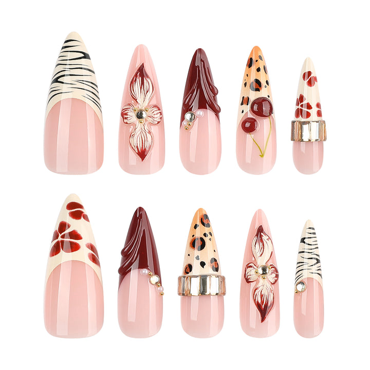 Artificial nail art with floral and animal motifs Bowlift