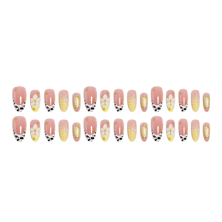 Artificial nail set with floral and golden applications Bowlift