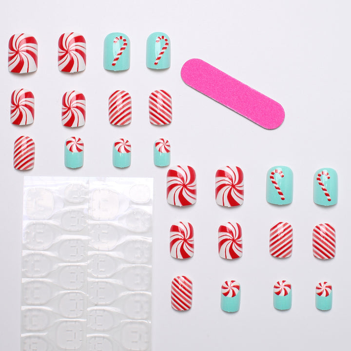 Festive Candy Cane Press-On Nails Bowlift