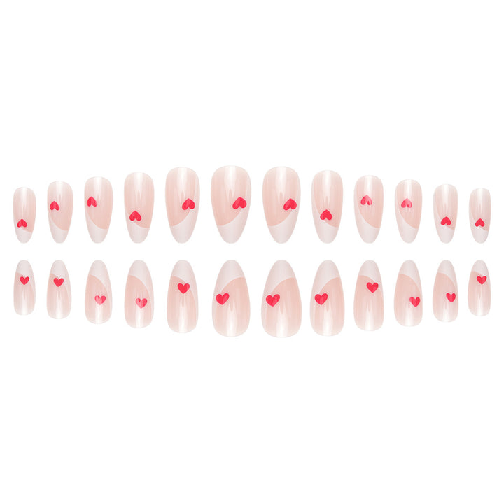 Elegant French Tip Press-On Nails with Heart Accents Bowlift