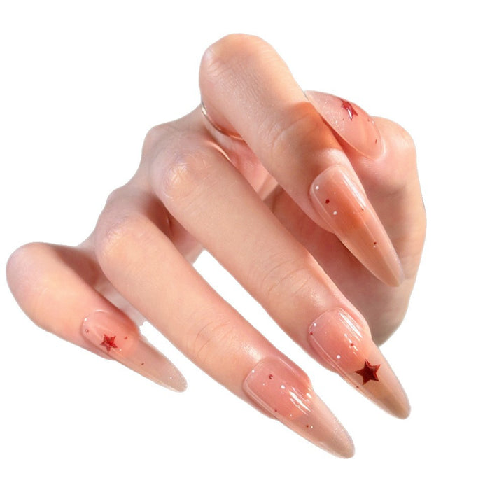 Artistic Press-On Nail Set with Star Accents Bowlift