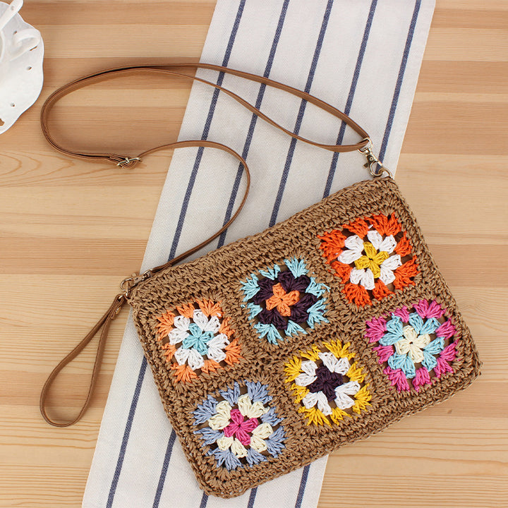 Hand-knotted shoulder bag with colorful floral pattern Bowlift