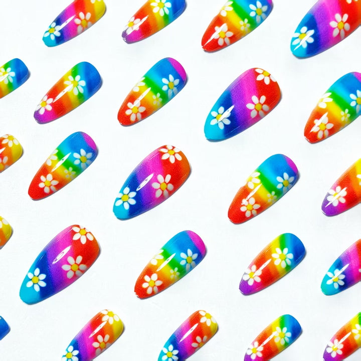 Artistic Floral Rainbow Nail Art Bowlift