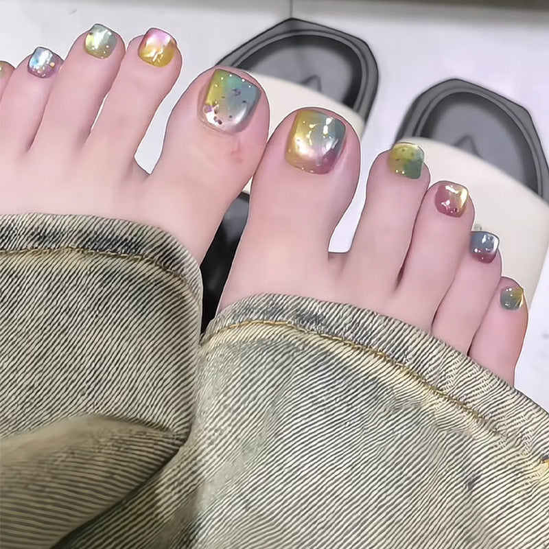 High-Quality Press-On Nail Art Set with Iridescent Finish Bowlift