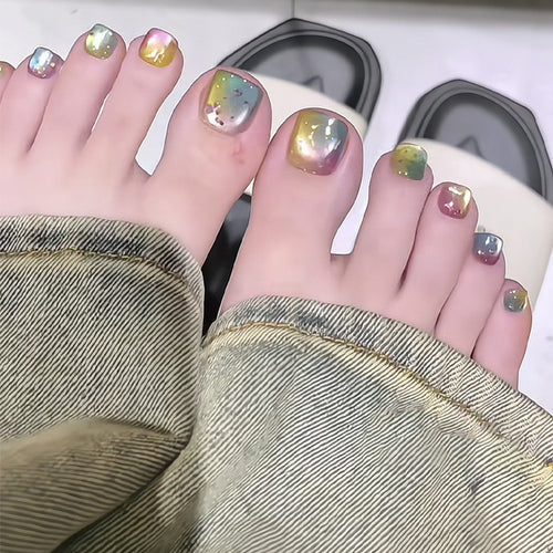 High-Quality Press-On Nail Art Set with Iridescent Finish Bowlift