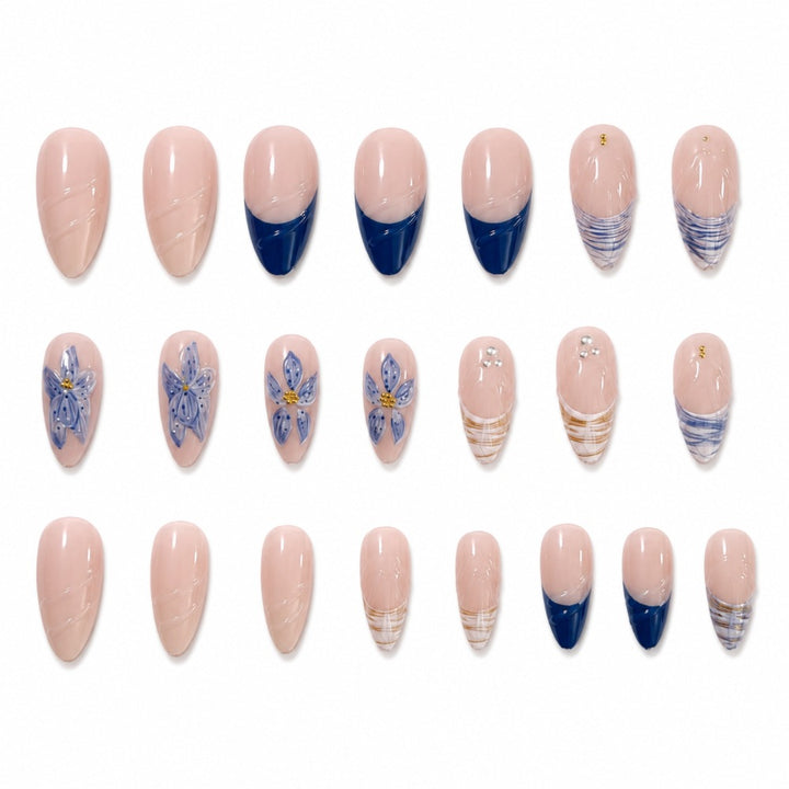 Artificial nails with floral design and elegant tips Bowlift