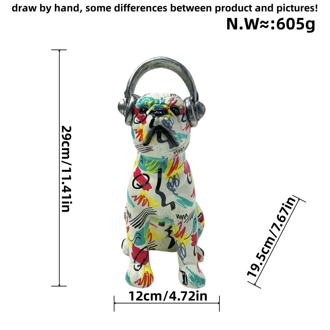 Creative Bulldog Sculpture with Headphones Bowlift