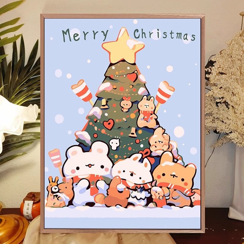 Whimsical Cat-Themed Holiday Canvas Art Print Bowlift