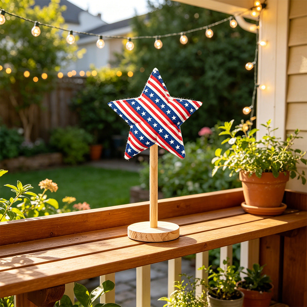 Unisex decorative star decoration figures made of fabric on wooden stand Bowlift