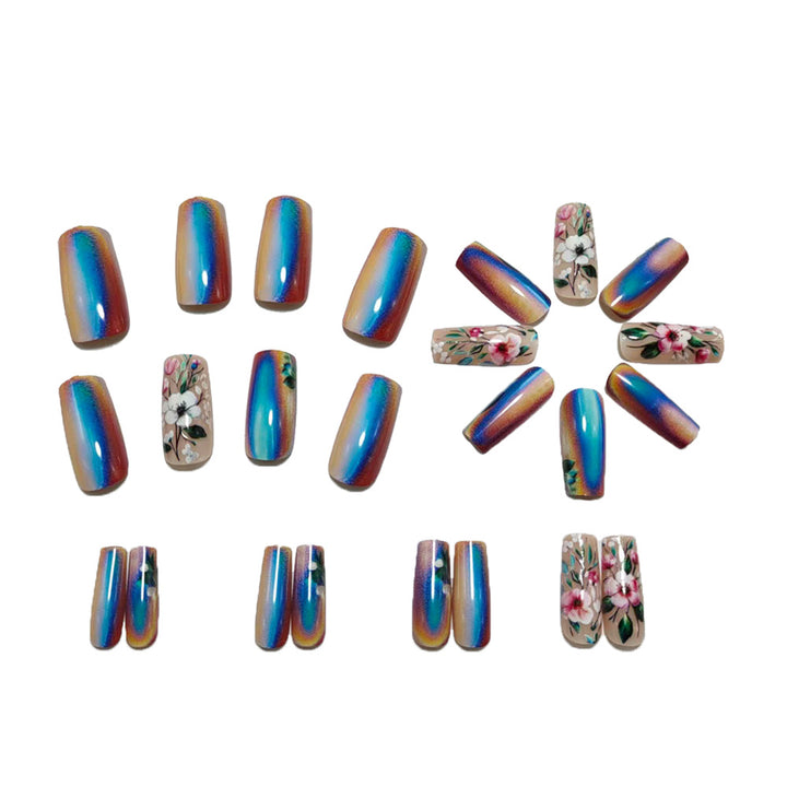 Artificial nails with elegant floral designs and holographic effect Bowlift