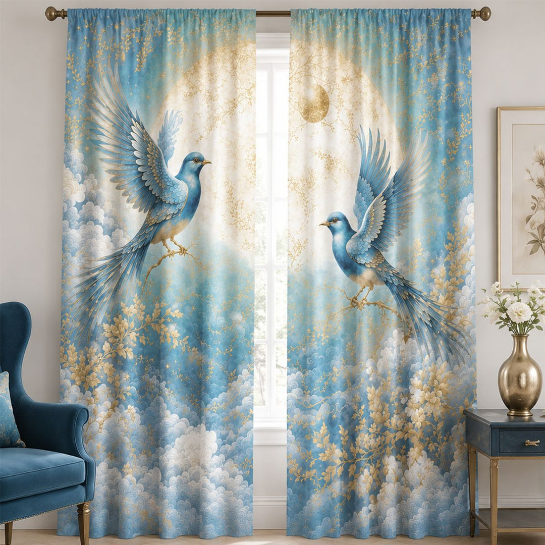 Artistic Bird Print Window Curtains