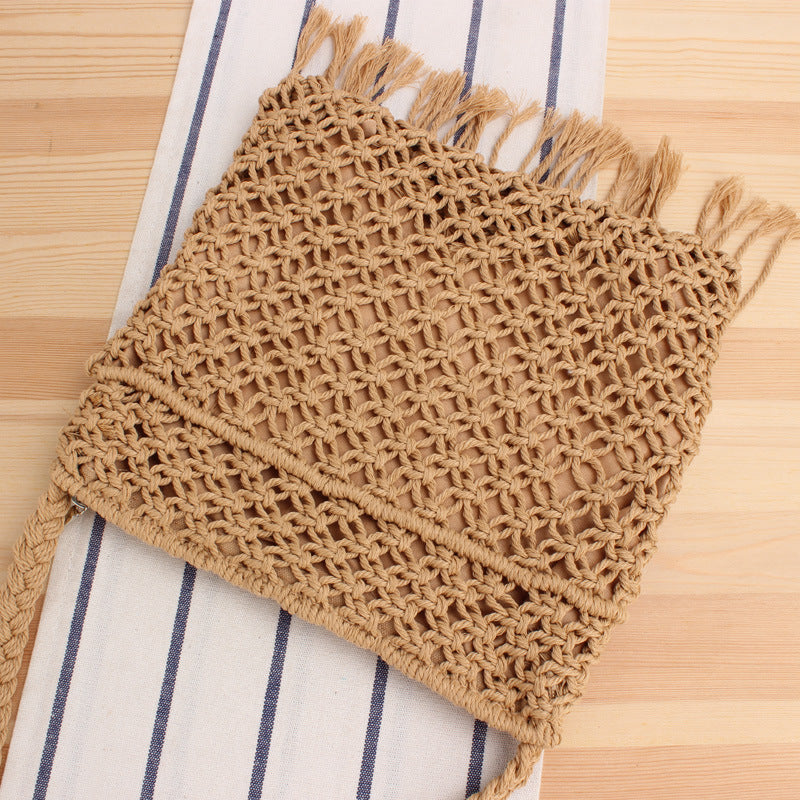 Macramé shoulder bag with fringed decoration Bowlift