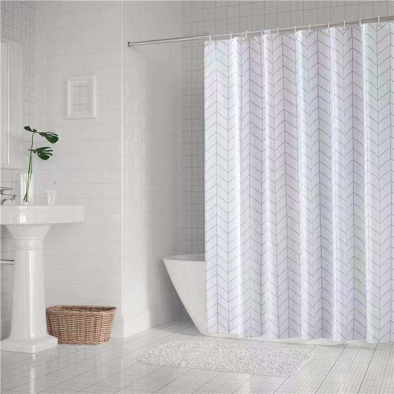 Chevron Patterned Fabric Shower Curtain Bowlift