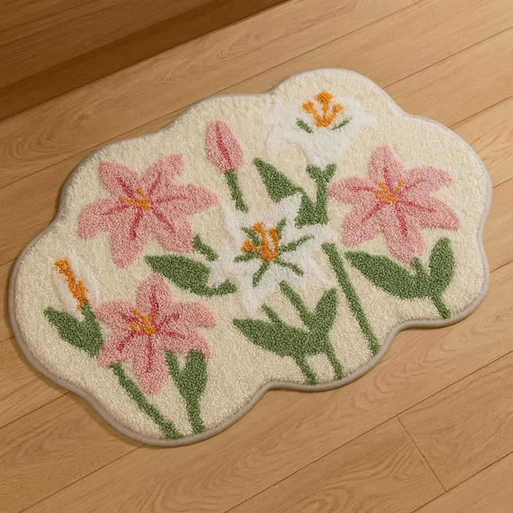 Floral-Themed Plush Bath Mat