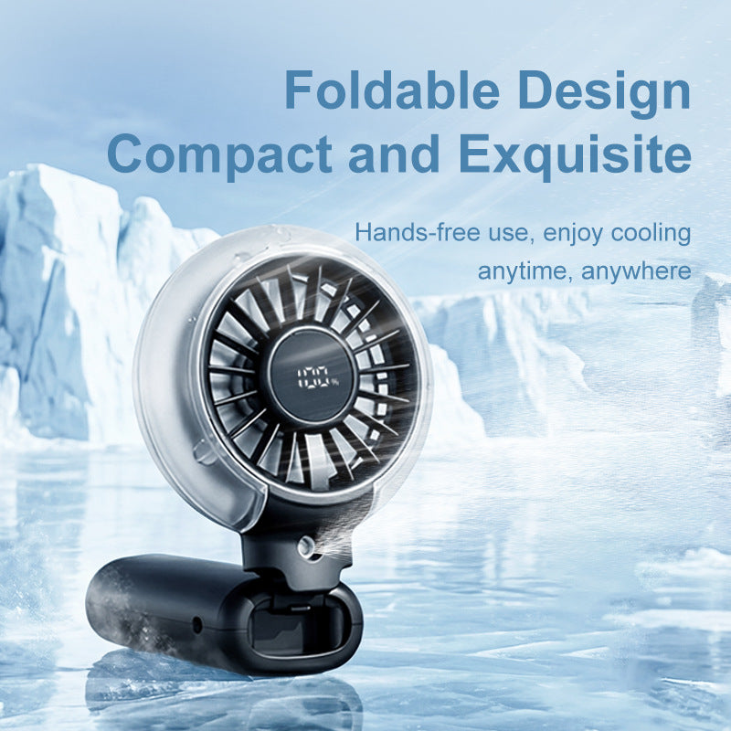 Cooling foldable rechargeable handheld fan with digital battery display and detachable neck strap Bowlift